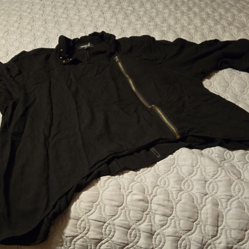 Torrid Black Boho Grunge Zippered Long Sleeve Top  Torrid Size 3
